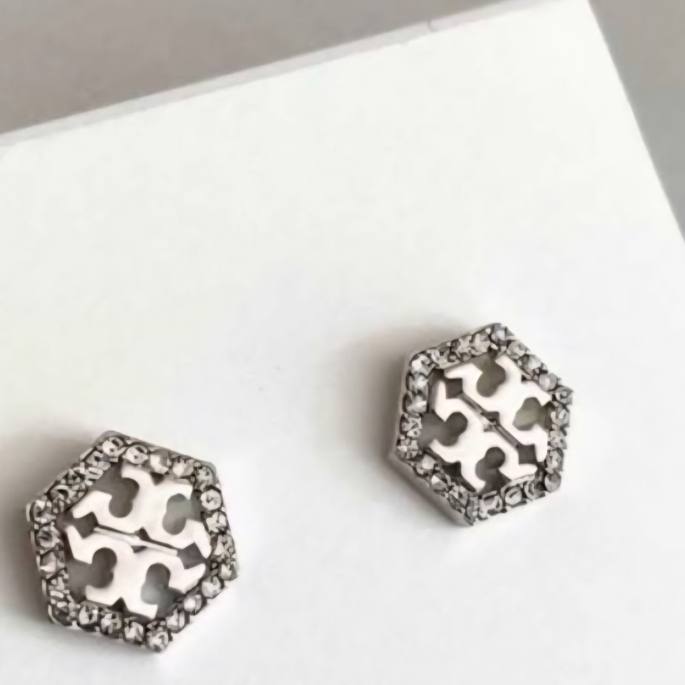 Tory Burch Silver Hexagon Crystal Earrings - Picture 5 of 7